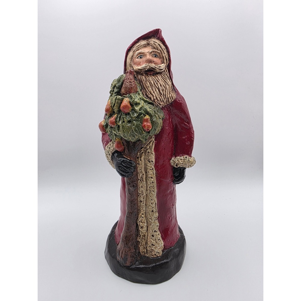 Vtg Folk Art Santa Figurine 1988 Resin Sculpture 7.5" A Partridge In A Pear Tree